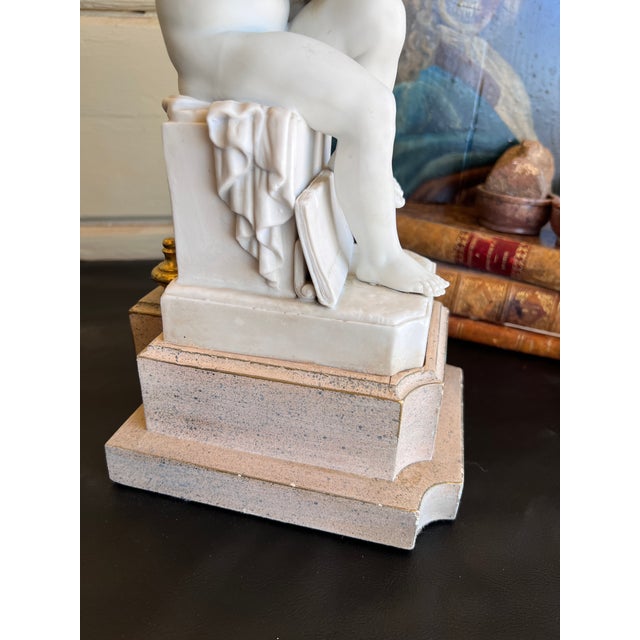 Early 20th Century Italian Porcelain Bisque Figure of a Putto Writing After Canova For Sale - Image 12 of 14