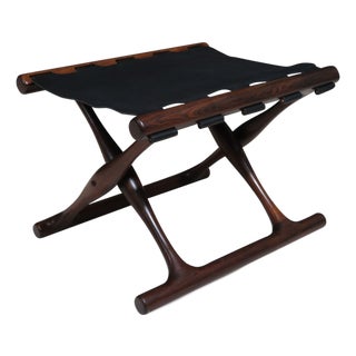 Mid 20th Century Early Poul Hundevad Guldhoj Folding Stool in Brazilian Rosewood and Leather For Sale