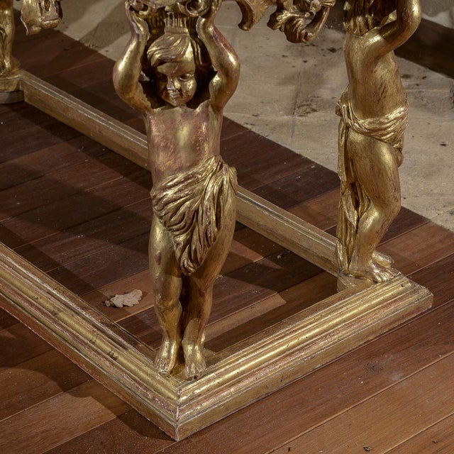 Carved Console Table with Marble Top and Cherubs For Sale - Image 13 of 18