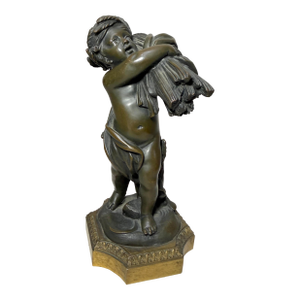 Antique 1800s Claude Michel Clodion Putti Cherub Bronze Statue Realism Sculpture