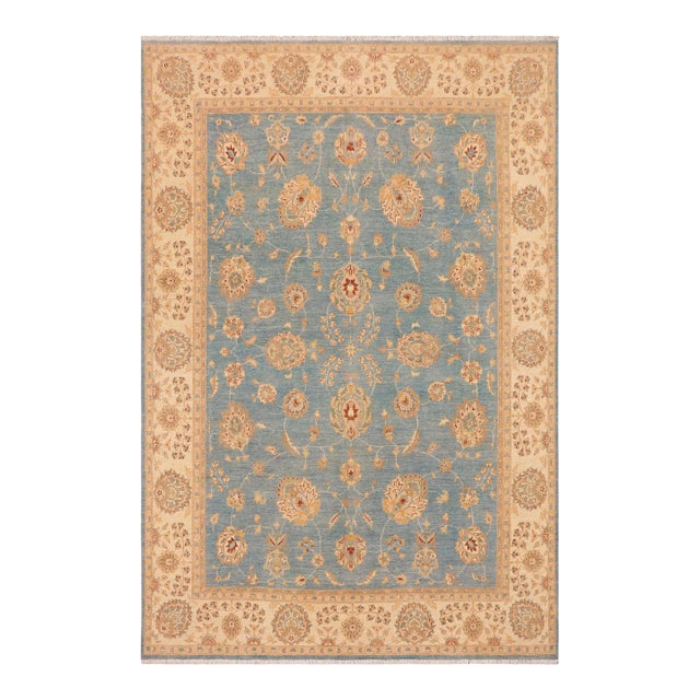 1990s Oriental Ziegler Blue Beige Hand-Knotted Wool Rug - 8'11'' X 11'10'' For Sale