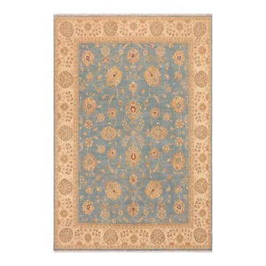 1990s Oriental Ziegler Blue Beige Hand-Knotted Wool Rug - 8'11'' X 11'10''
