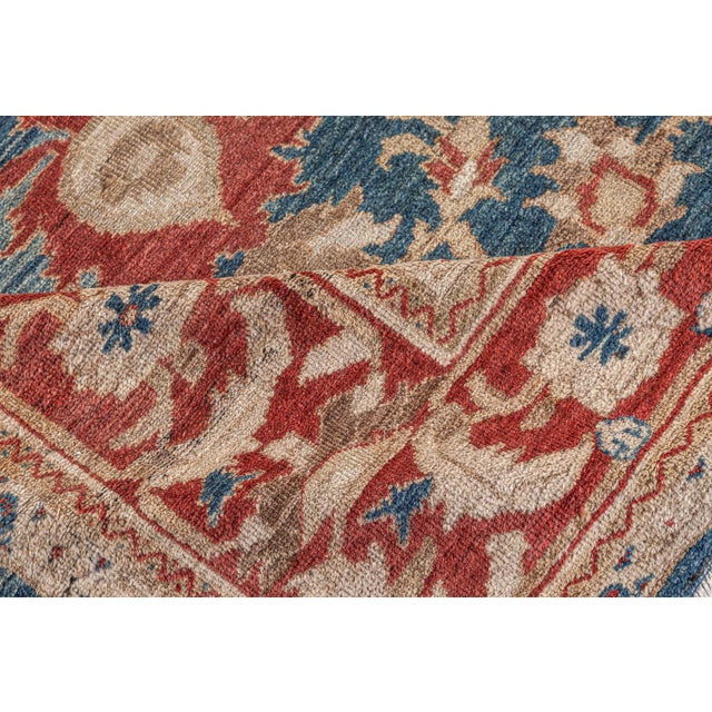 Beige Antique Persian Sultanabad Rug in Beige, Blue, and Red For Sale - Image 8 of 8