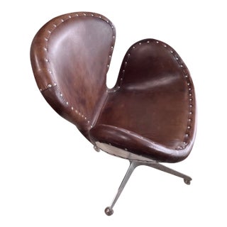 Restoration Hardware Aviator Leather and Aluminum Swivel Chair For Sale