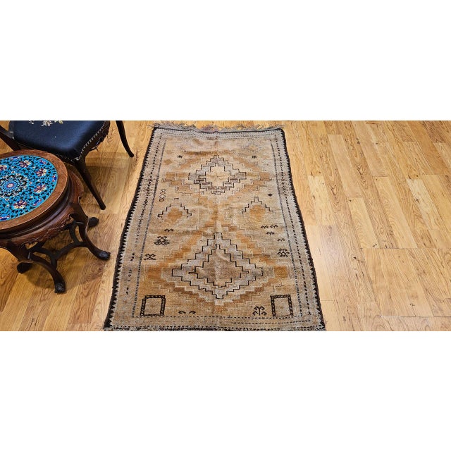 Textile Vintage Moroccan Tribal Rug, Hand-Knotted Wool, Geometric Pattern, Camelhair, 3’ X 5’ For Sale - Image 7 of 17