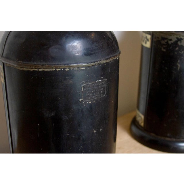 Pair of Antique Black & Gold Chinoiserie Tin Lamps For Sale In Los Angeles - Image 6 of 7