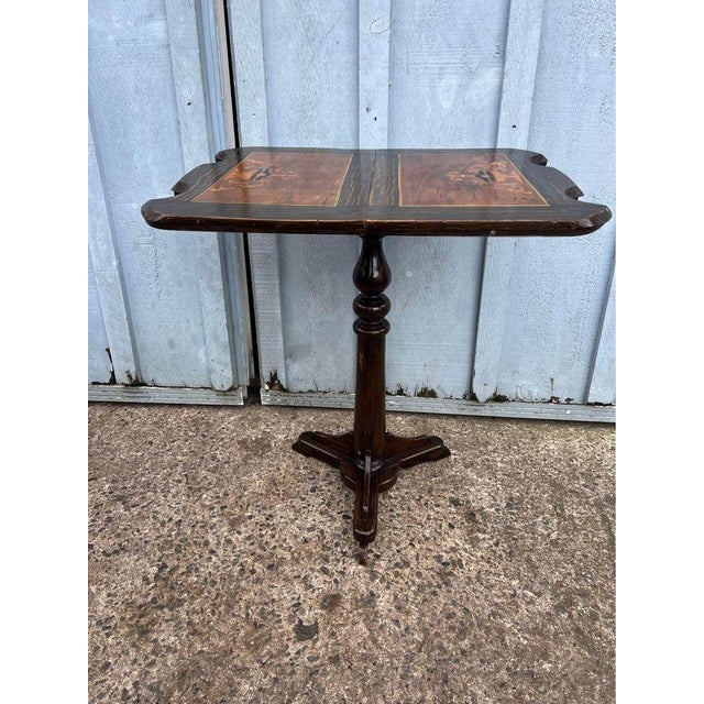 Antique Edwardian Marquestry Inlaid Rosewood Pedestal Side Table. For Sale - Image 4 of 10