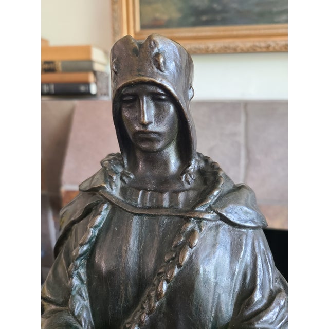 Gothic Antique 19th Century Bronze Statue Sculpture Medieval Figure Holding Scrolls For Sale - Image 3 of 18