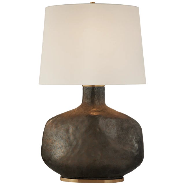 Beton Large Table Lamp in Crystal Bronze Ceramic with Linen Shade Designer: Kelly Wearstler Height: 35" Shade Detail:...