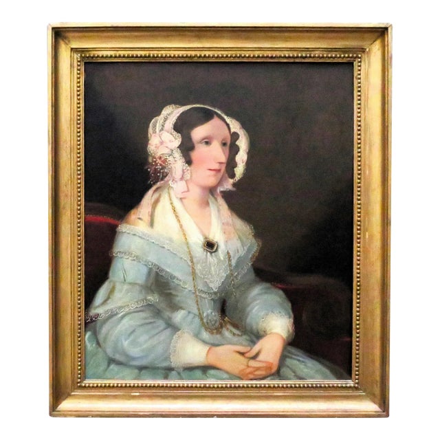 19th C. Portrait Oil Painting of a Woman Lady Antique Victorian For Sale