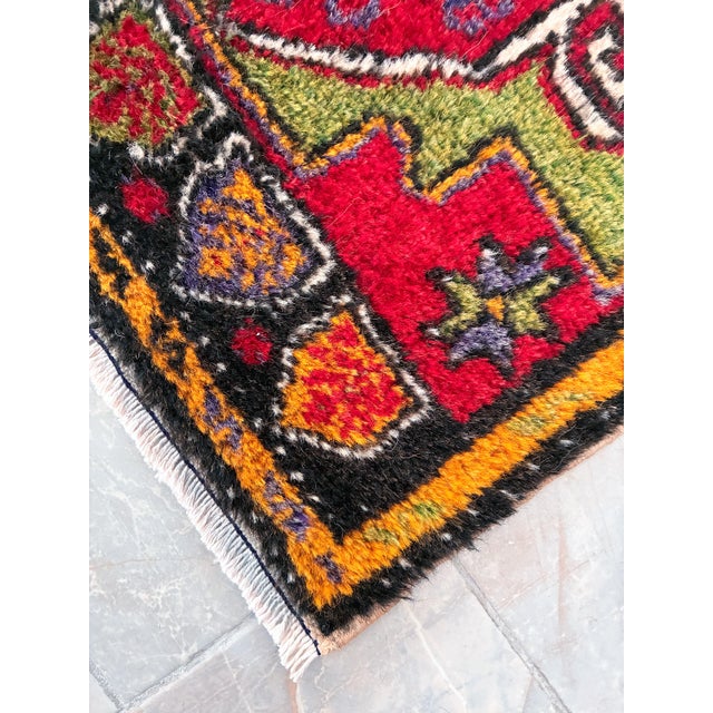 1970s Hand Made Turkish Mat Rug Colorful Small Rug Kitchen Mat Organic Wool - 1'8" X 3'5" For Sale - Image 9 of 11