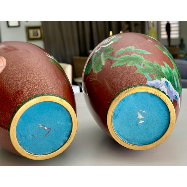 Pair Chinese Cloisonné Floral Vases For Sale - Image 11 of 12
