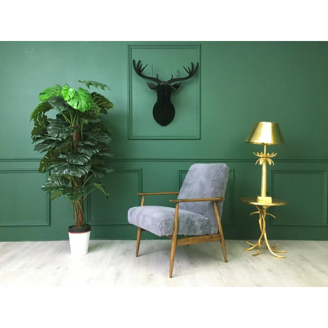 Mid-Century Modern Mid-Century Gray Sheepskin Armchair For Sale - Image 3 of 14