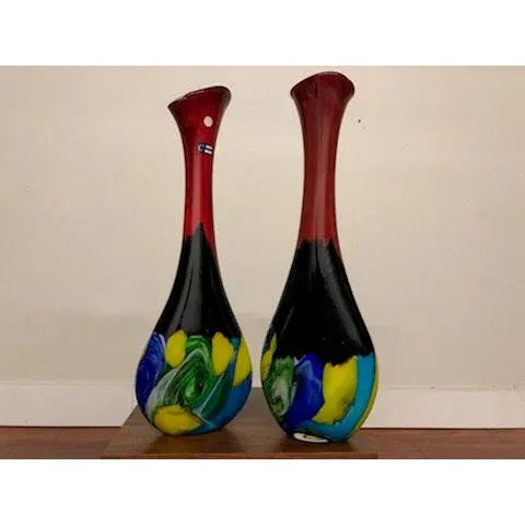 1990s Tall Blown Glass Vases - a Pair For Sale - Image 4 of 11