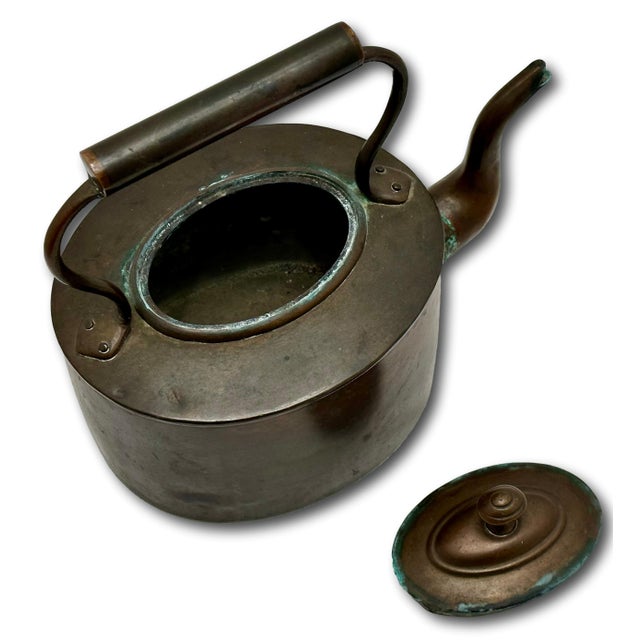 Excellent Smaller Size Antique Classic American Style Hand Wrought Solid Copper Tea Kettle - Circa Early 19th Century For Sale - Image 9 of 18