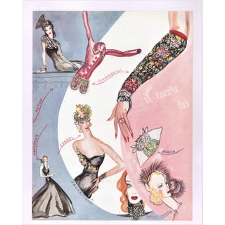 1937 French Art Deco Fashion Accessories Print, Schiaparelli, Chanel-Matted For Sale