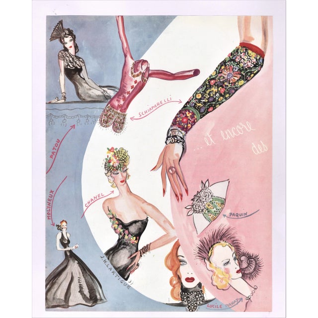 1937 French Art Deco Fashion Accessories Print, Schiaparelli, Chanel-Matted For Sale