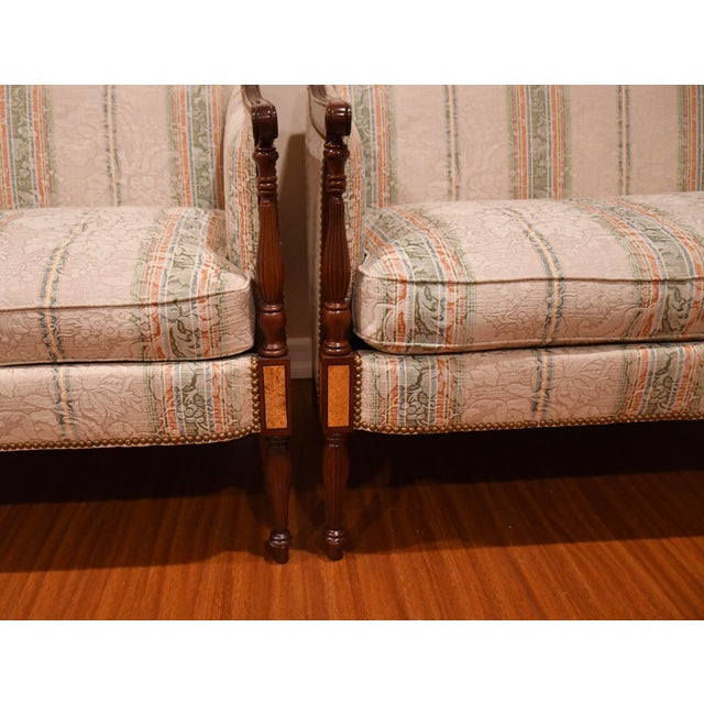 1920 Hickory Chair Sheraton Style Mahogany Spring-Seat Pair of Loveseats For Sale - Image 9 of 18