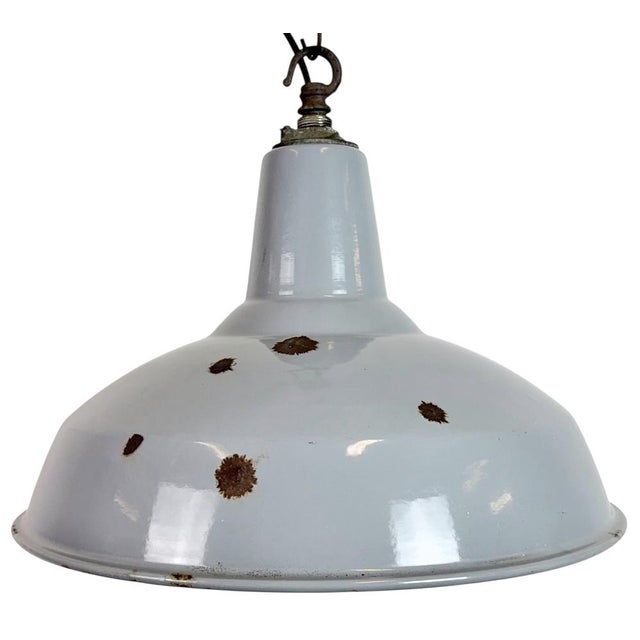 Industrial British Grey Enamel Factory Pendant Lamp from Benjamin Electric Manufacturing Company, 1960s For Sale - Image 17 of 17
