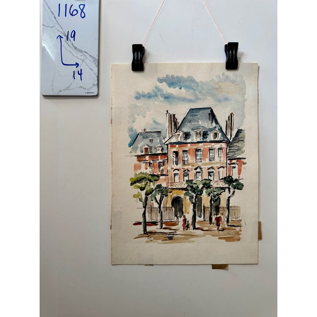 Terra Cotta Henry Emil Salloch Original Watercolor on Paper Grand Public Square, 1972. For Sale - Image 8 of 8