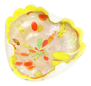 Vintage Yellow & Orange Scalloped Edge Aventurine Murano Glass Bowl