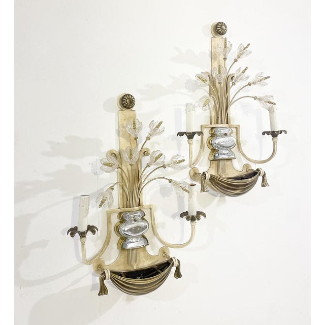 Silver, Wrought Iron and Glass Wall Lights attributed to Banci, Italy, 1940s, Set of 2 For Sale - Image 3 of 8
