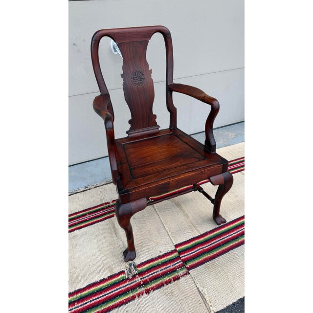 A Very Fine Antique Chinese Export Hongmu Queen Anne Arm Chair, 18th Century For Sale - Image 4 of 18