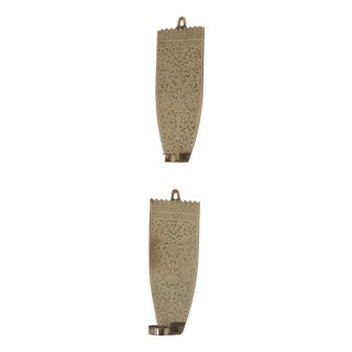 Vintage Engraved Pewter Sconces, Set of 2 For Sale