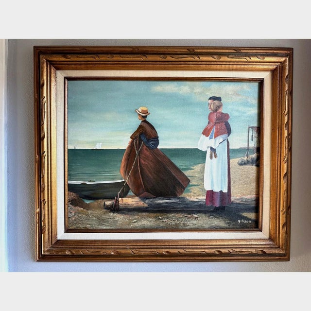 Textile Vintage Mid-Century Coastal Oil Paintings by Gibson – Signed Pair With Provenance For Sale - Image 7 of 14