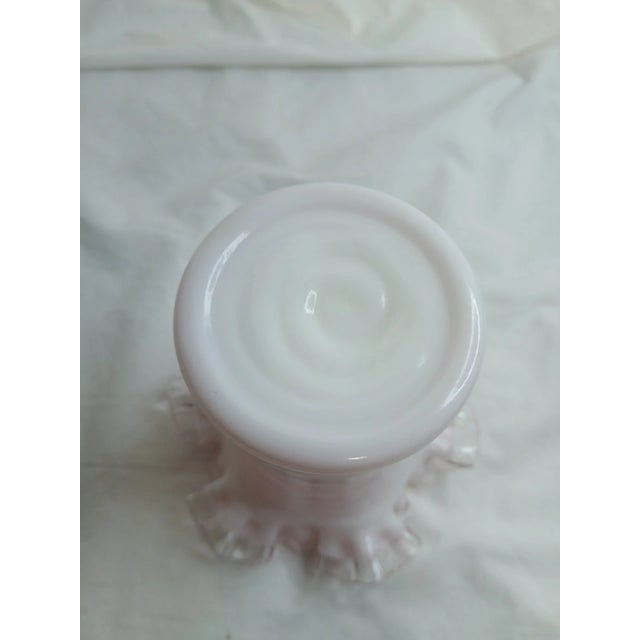 Fenton Art Glass Company Vintage MCM Fenton Pink Crest Ruffled EdgeMilk Glass Vase For Sale - Image 4 of 5