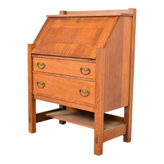 Lifetime Furniture Antique Mission Oak Arts & Crafts Drop Front Secretary Desk, Circa 1910 For Sale