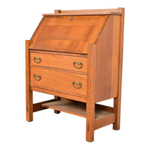 Lifetime Furniture Antique Mission Oak Arts & Crafts Drop Front Secretary Desk, Circa 1910