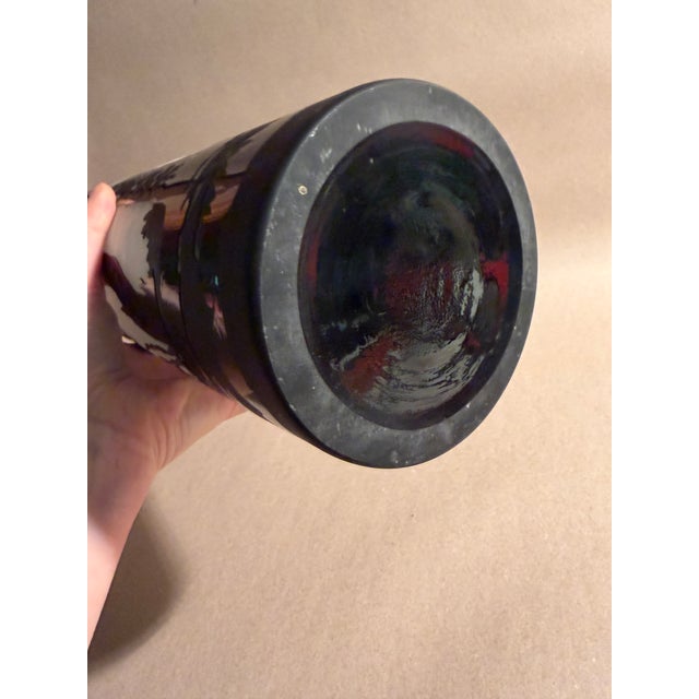 Large Cameo Glass Cylinder Vase Black and White For Sale - Image 11 of 11