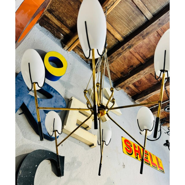 1960s chandelier with satin white opaline glass in perfect condition I have official proof of authenticity such as vintage...