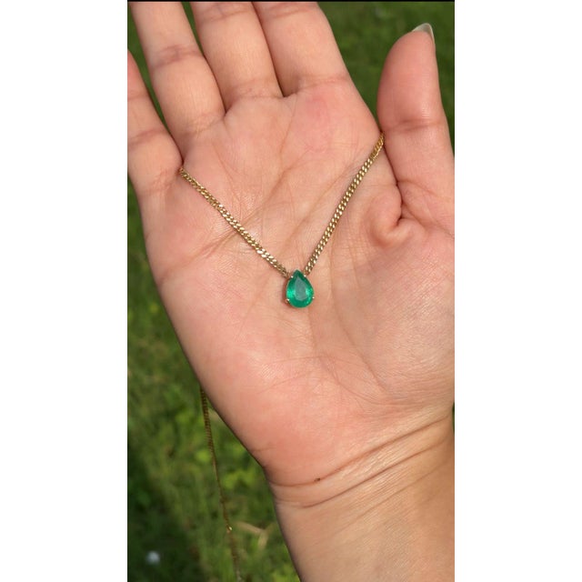Not Yet Made - Made To Order 1.63ct Pear Cut Emerald Solitaire Modern Necklace in 14k Yellow Gold-18 Inch Length For Sale - Image 5 of 16