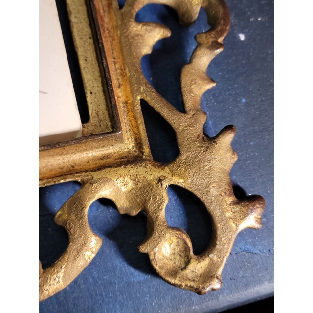 Pair of Antique-Style Gilded Picture Frames • Ornate Cast Metal • Baroque Revival • 5x7 • Heavy, Free-Standing For Sale - Image 13 of 16