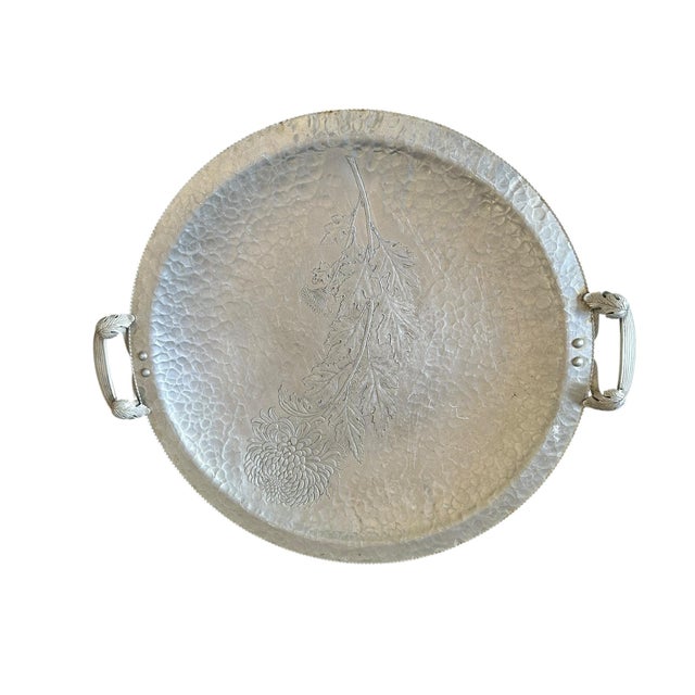 Metal Vintage Stamped Silver Hammered Tray Elegant Coffee Table Placement or Serving Makers Mark For Sale - Image 7 of 7