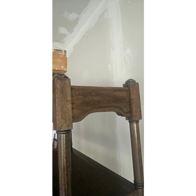 Mid-Century British Colonial Faux Bambo, Walnut and Woven Reed Estage or Bookcase For Sale - Image 9 of 11