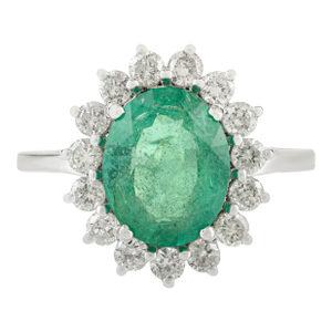 VRJewels 2.26 Ct Natural Emerald and Diamond 14k Gold Oval Engagment Ring Size 7