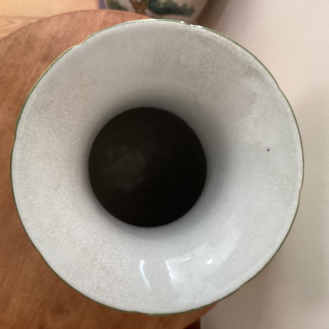 Alabaster Late 19th Century Chinese Crackle Glazed Ceramic Porcelain Vase “Paradise Garden“ With Pomegranate Handles For Sale - Image 8 of 12