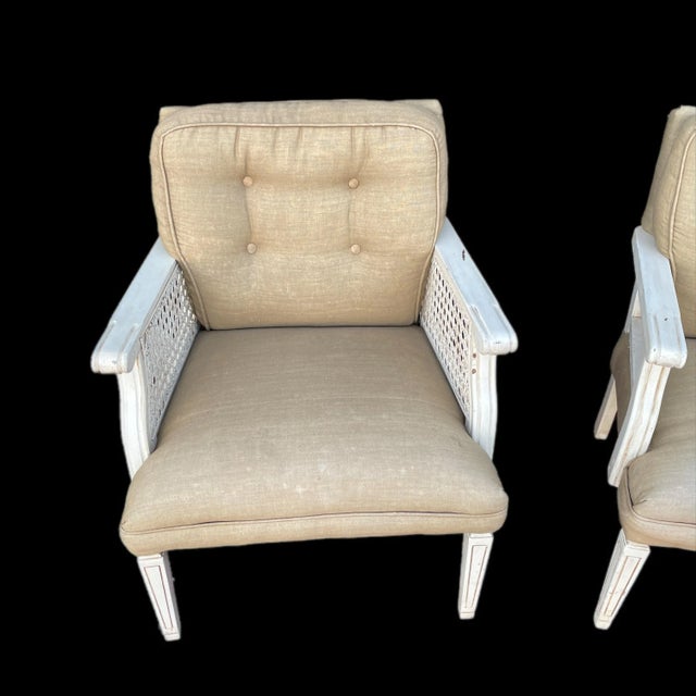 Art Deco Vintage Painted Caned Armchairs- a Pair For Sale - Image 3 of 9