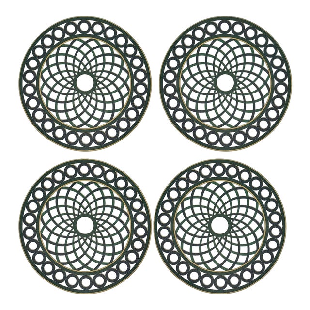 TC Treillage Green, 16" Round Pebble Placemats, Set of 4 For Sale