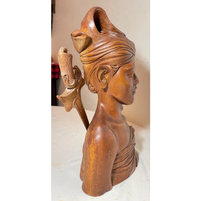 1940s Carved Wood Balinese Indonesian Man Sword Bust Sculpture Letter Opener For Sale - Image 9 of 13