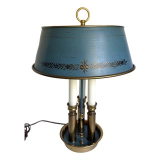 Vintage French Empire Revival Blue Tole and Brass Bouillotte Lamp For Sale