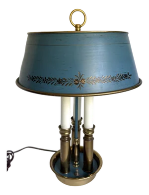 Vintage French Empire Revival Blue Tole and Brass Bouillotte Lamp