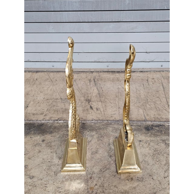 Late 20th Century Virginia Metalcrafters Pair of Brass Dolphin Andirons For Sale - Image 11 of 13