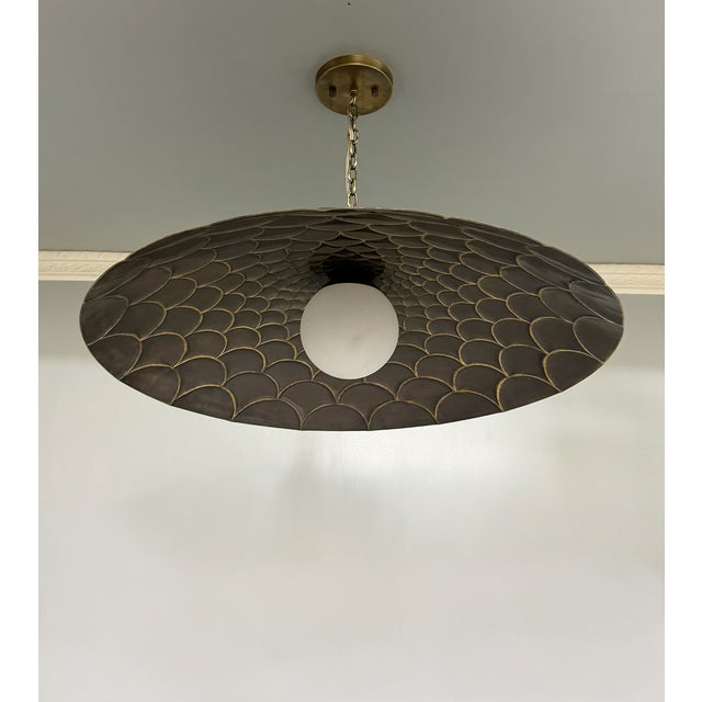 Brass Fish Scales Style Brass Flush Mount Ceiling Light Fixture For Sale - Image 8 of 9