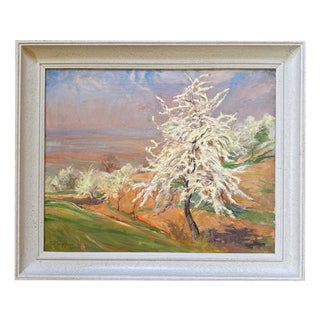 Wilhelm Hempfing, Cherry Blossoms on Bergstraße, 1890s, Oil Painting on Canvas, Framed For Sale