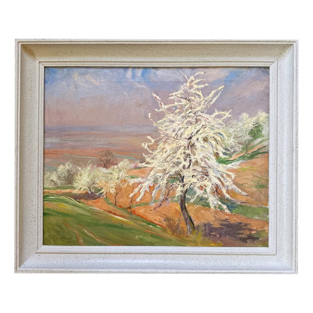 Wilhelm Hempfing, Cherry Blossoms on Bergstraße, 1890s, Oil Painting on Canvas, Framed For Sale