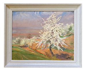 Wilhelm Hempfing, Cherry Blossoms on Bergstraße, 1890s, Oil Painting on Canvas, Framed